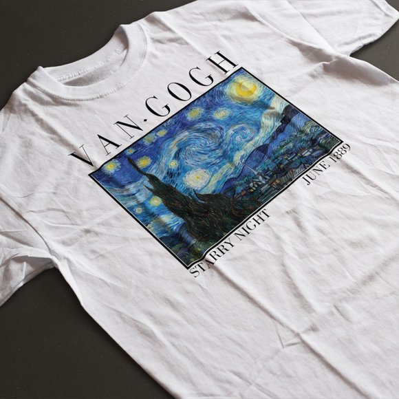 Van Gogh Starry Night Famous Painting Shirt. White. Multiple Sizes. - Picture 1 of 1
